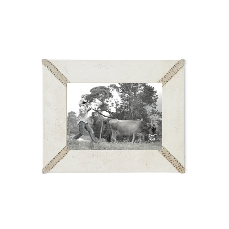 Leather Picture Frame, Cream/Gray, 8" x 10"