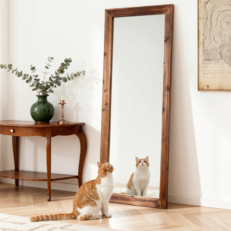 Brown Standing Mirror Full Length 70X30 Inch  Wood Frame Full-Length Mirror With Stand,  For Living Room, Bedroom, Cloakroom , Entryway