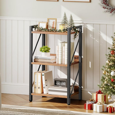 Bookshelf, 3-Tier Industrial Bookcase, Book Shelf Storage Organizer, Small Bookshelf With Metal Frame For Living Room, Bedroom, Home Office, Kitchen, Rustic Brown And Black