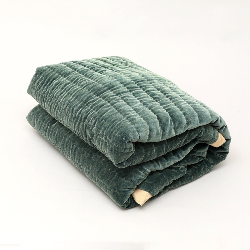 Bedspread | Velvet Comforter | Cotton Velvet Stonewashed Hand Quilted Bedspread | 88X92", Jade