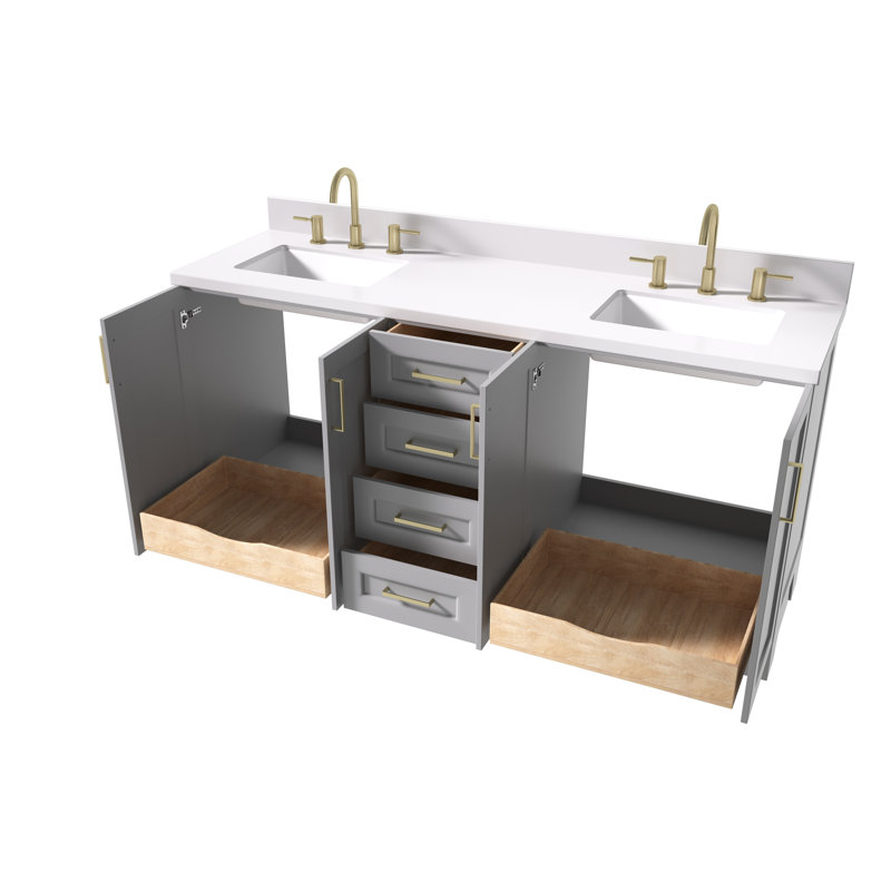 73 IN.  Single Bathroom Vanity, Gray, Rectangular,  White Quartz