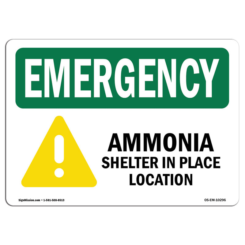 Abri à l'ammoniac en signe d'urgence, H 12 po x l 18 po x P 0,1 po