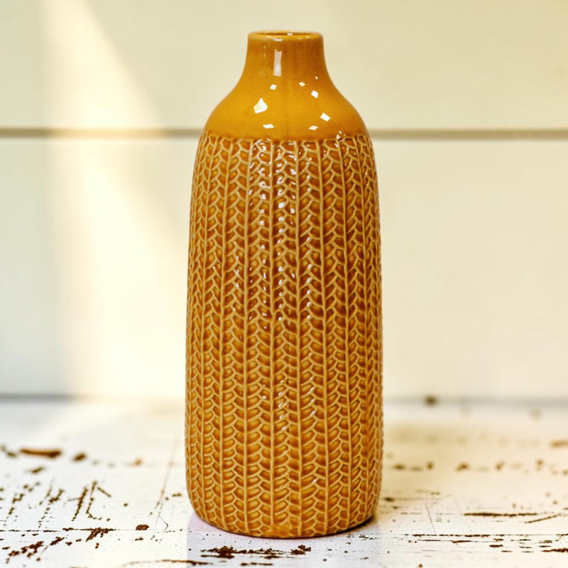 Yellow Ceramic Decorative Bottle Vase, 27.5cm H x 14cm W x 14cm D, Light Green
