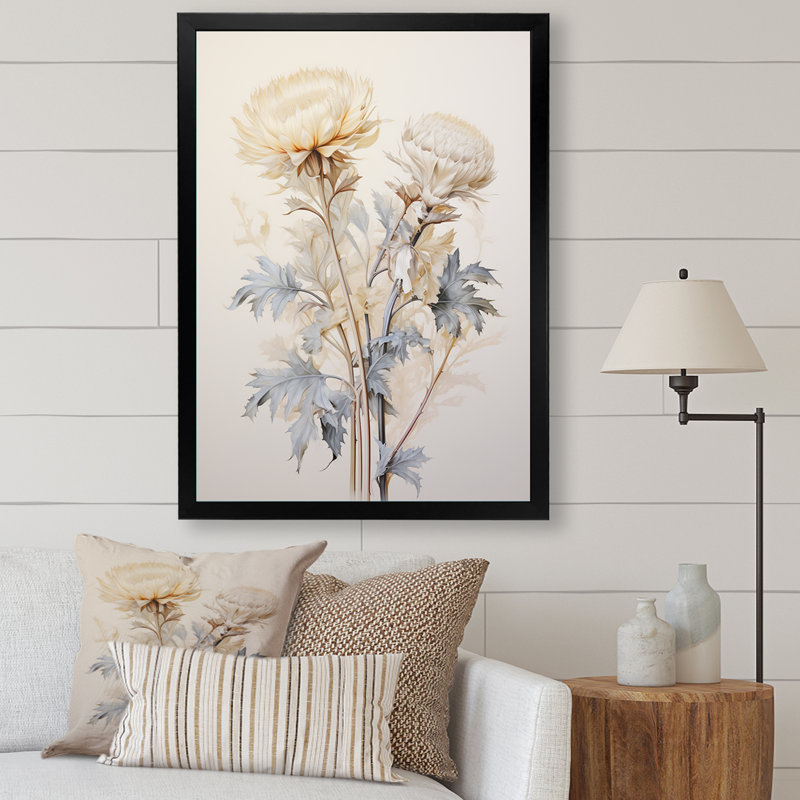 «Beige chardon», art mural sur toile Thistle, H 32 po x l 24 po, Cadre simple noir