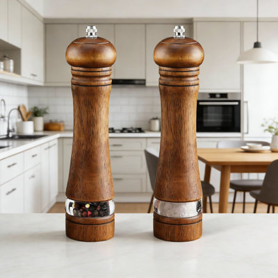 Premium Wooden Salt And Pepper Grinder Set With Adjustable Coarseness, Refillable Manual Mills With Ceramic Grinder For Home Kitchen And Dining