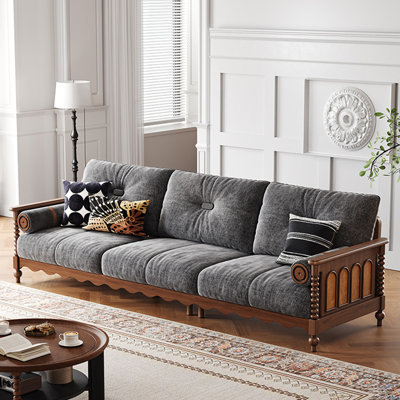Medieval style luxury wood and fabric sofa