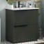 Meuble-lavabo de 76 cm (30 po) avec lavabo en céramique et tiroirs encastrés à fermeture amortie et extension complète, panneau cannelé, fini noir-773482644