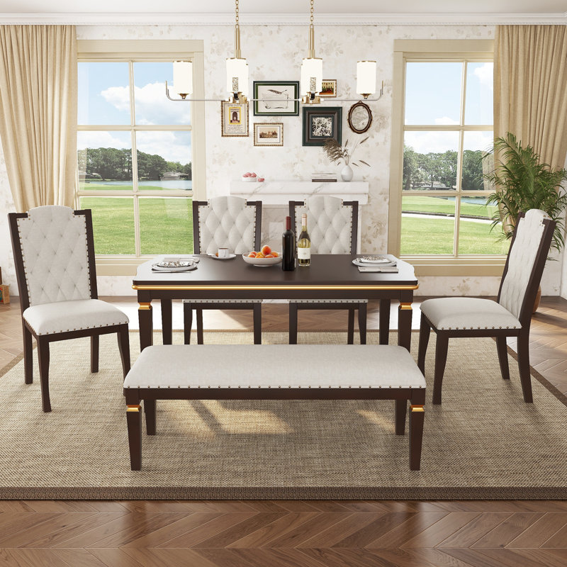 Huldah 6 - Person Four Leg Dining Set, Espresso
