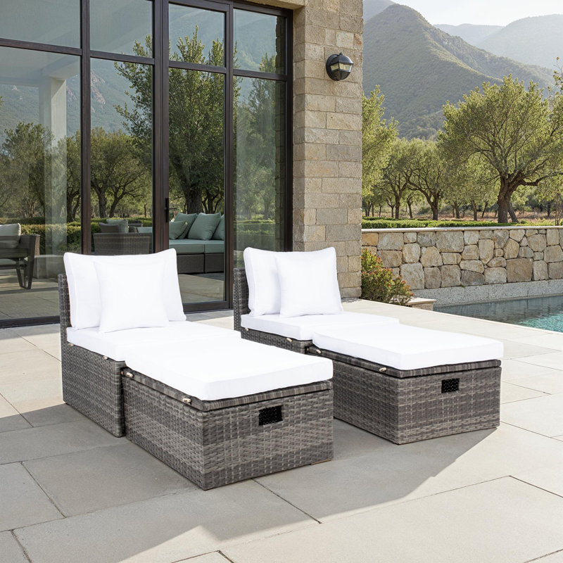 Jannik Wicker Outdoor Armless Lounge Chair with Ottoman, White, Gray Brown
