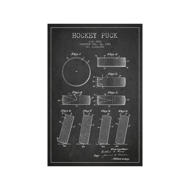 Hockey Puck Charcoal Patent Blueprint by Aged Pixel - Wrapped Canvas Print, 66.04 cm H x 45.72 cm W x 3.175 cm D