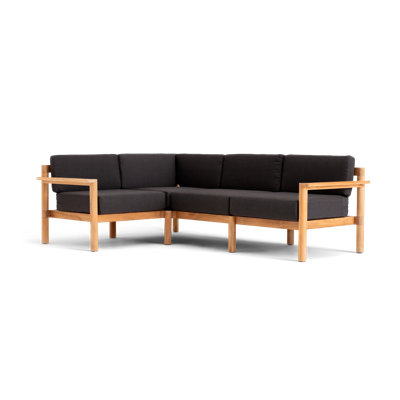 Haven 4-Piece Teak Outdoor Sectional with Sunbrella Cushions and Wooden Armrest