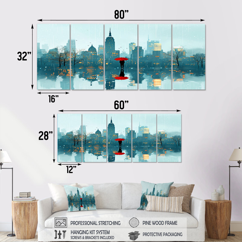 Noemie - art mural de New York, 5 pièces, H 32 po x l 80 po