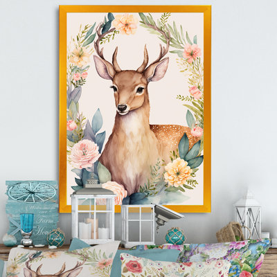 Cute Little Deer With Pink Flowers " Cute Little Deer With Pink Flowers "