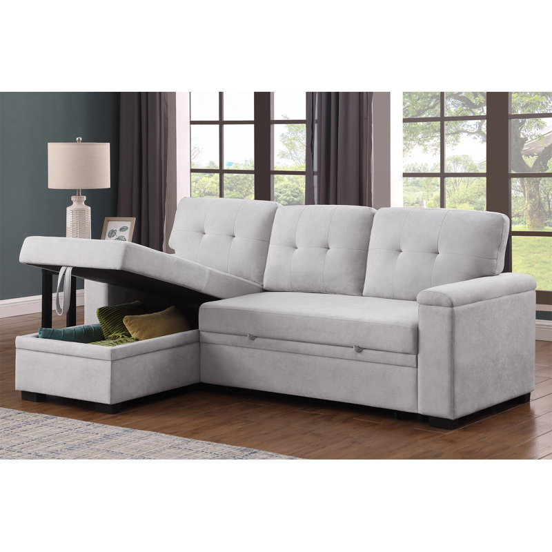 Canapé-lit modulaire réversible 85 po Lusy, Tissu gris pâle