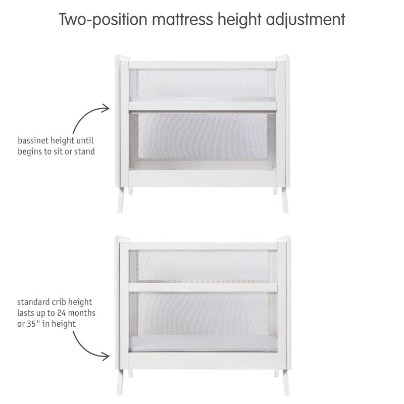 White Wooden and Mesh 2-in-1 Mini Crib with Mattress