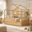 Lit plateforme pour enfants avec 2 tiroirs de rangement, garde-corps et structure de style maison Emerson-132758586-132758589
