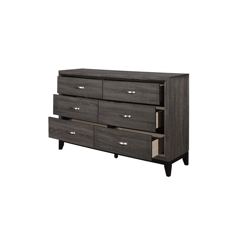 Ensemble de chambre à coucher avec lit plateforme en bois nickel 3 et 4 Rodelfo Malissa, Grand, Table de chevet, lit, commode