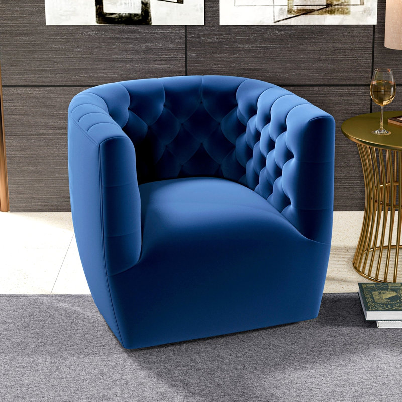 Chaise pivotante en velours bleu foncé Delaney, Blue
