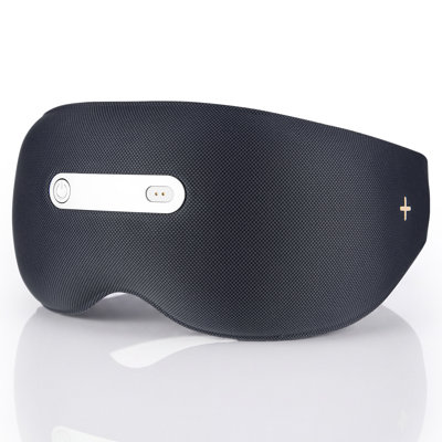 Aide à l'IA avec masques pour les yeux et aide au sommeil + aide au sommeil + analyse du sommeil avec compression chaude / massage par vibration / invite vocale / musique relaxante / protection de la lumière / rétroaction sensorielle légère / sangle / boîte réglable, noir