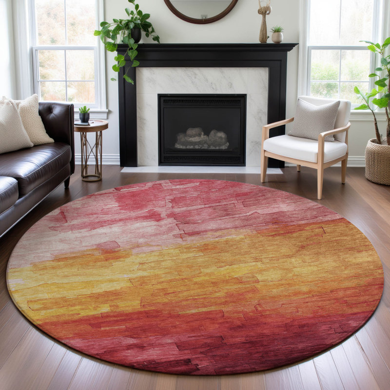 Premium Machine Washable Elize AMF1465 Stripes Rug, Round 8'