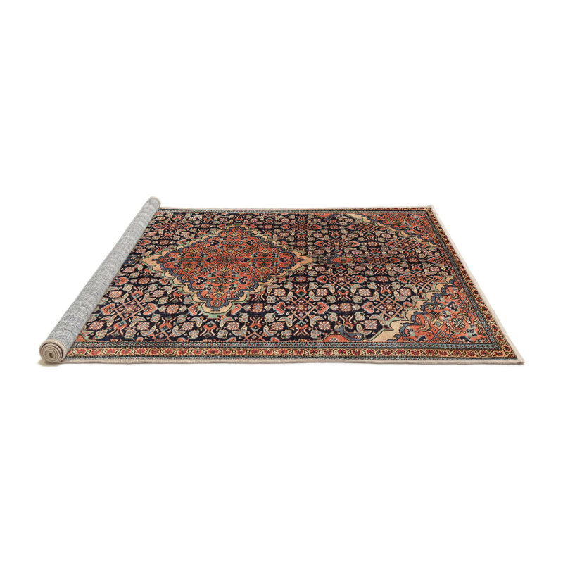 Tapis oriental orange / noir / jaune tissé à la machine, Rond 3 pi