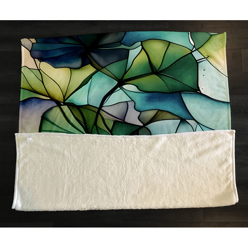 Throw Blanket, 68" W x 80" L, Floral/Abstract, Green/Blue/Yellow