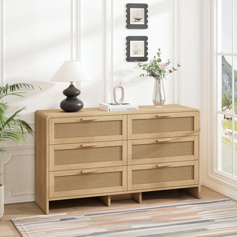 Armoire de rangement en rotin 6 tiroirs, Naturel