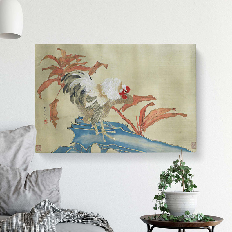 Rooster & Flowers - Wrapped Canvas, 40.6 cm H x 61 cm W