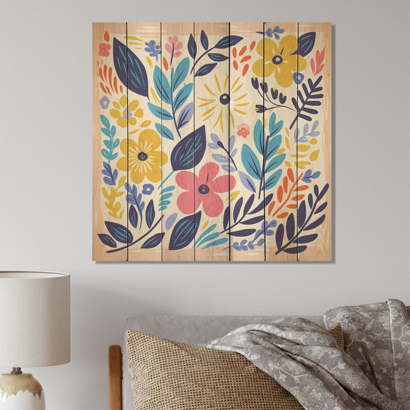 Motif floral de style Henri Matisse IV - Bouquets assortis sur bois, H 36 po x l 36 po