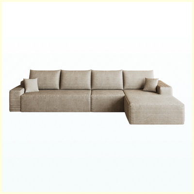 134" Cloud Sectional Sofa with L-Shape Chaise, Modern Modular Deep Seat Couch, No Assembly Required, Camel Corduroy