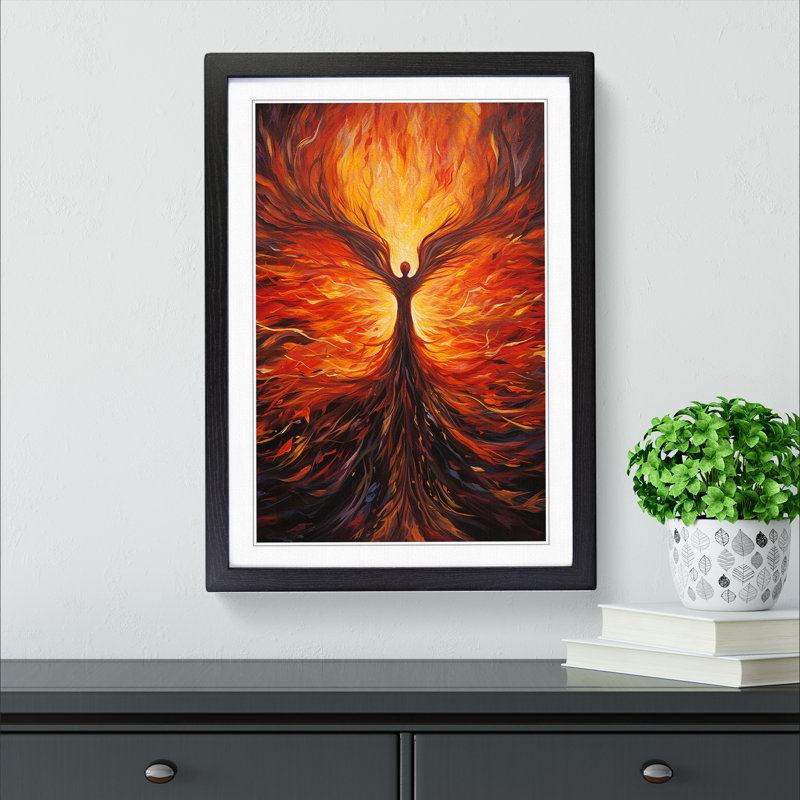 XYZ-FRM-V1223-5112 Phoenix Expressionism No.2 - Single Picture Frame Print on Wood, 64cm H x 46cm W x 2cm D, Black