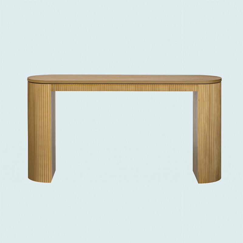 Curved Design Console Table With Unique Vertical Stripe Design, Natural