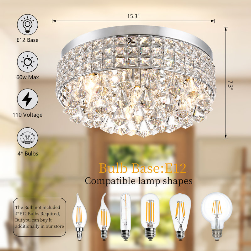 Theodora 15" W 4-Light Dimmable Drum Flush Mount, Chrome