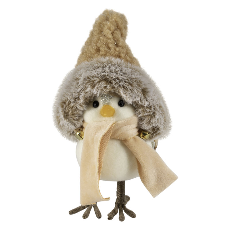 Faux Fur And Plaid Peachy Plush Standing Bird - 7.5"