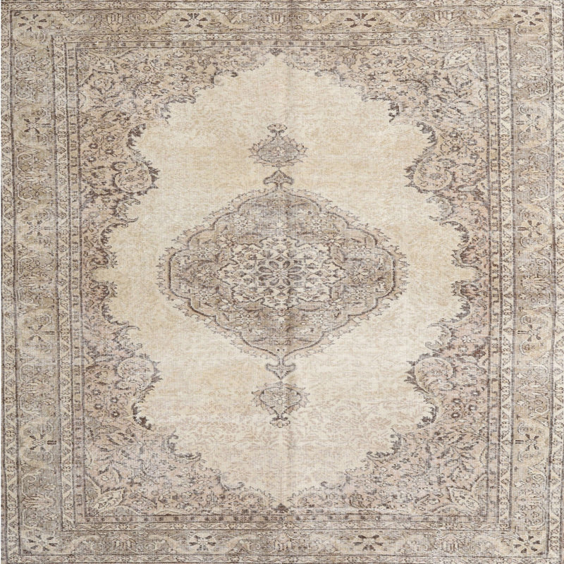 Tapis oriental en laine crème / gris, Carré 6 pi