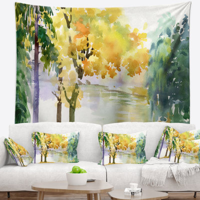 Paysage, belle forêt d'automne, tapisserie aquarelle