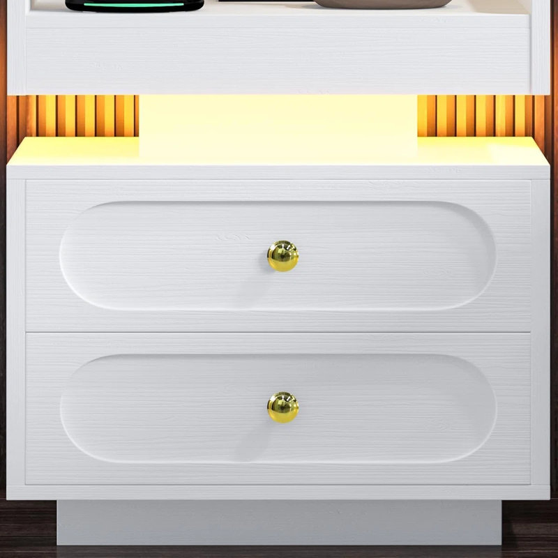 Ensemble de chambre à coucher 3 pièces avec lit en cuir à éclairage DEL intelligent et 2 tables de chevet modernes, Rose