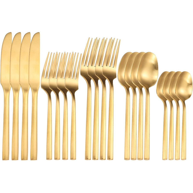 Ensemble de couverts en acier inoxydable 18/0, 20 pièces de couverts à poignée hexagonale pour 4, lavable au lave-vaisselle