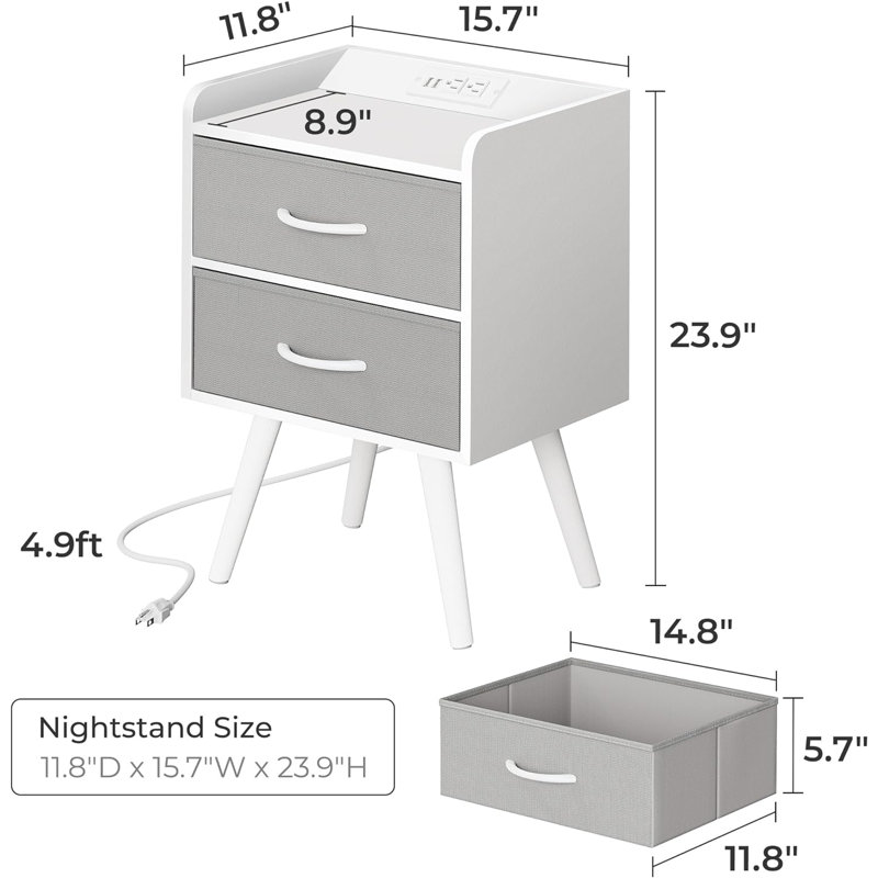 Table de chevet en bois massif Latreca, Blanc / gris