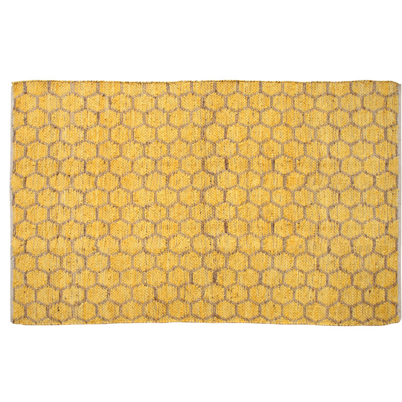 Eastman Geometric Hand-Knotted Cotton/Jute Yellow Area Rug, Rectangle 8' x 10'