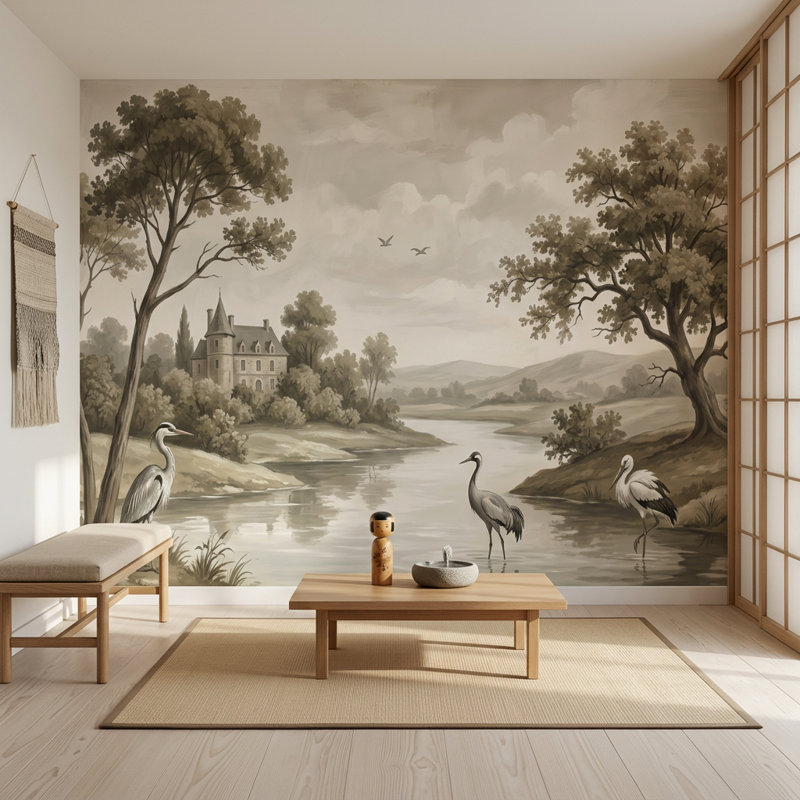 Papier peint rétro avec décoration murale, sépia, 100 po x 96 po, Texturé non collé