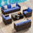 5-Piece Rattan Wicker Patio Furniture Set, Sectional Sofa With Cushions & Glass Coffee Table, Outdoor Conversation Set For Balcony, Porch, Garden, Pool – Blue