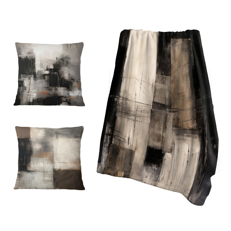 Jeté de salon noir Mid Century Fusion IV - Abstract Midcentury, Couverture seulement (1 pièce)