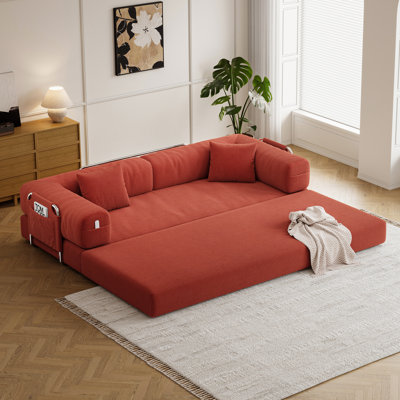 Canapé-lit convertible de 78,7 pouces 5 en 1, canapé-lit sans assemblage, futon sans cadre moderne, canapé en velours côtelé lavable, surdimensionné pour les petits espaces, gris, 2 coussins inclus, orange