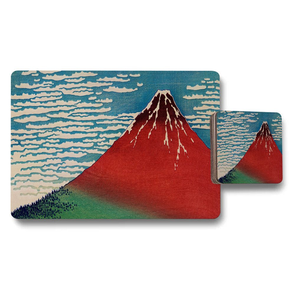 Mountain Landscape Placemat And Coaster Set With Vintage Artwork