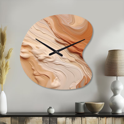 Orange and Beige Unbounded Imagination I - Abstract Asymmetrical Metal Clocks, Orange Irregular Shape Metal Wall Clock Print