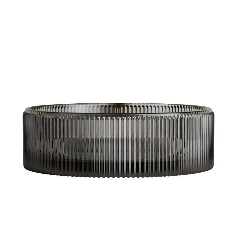 Transparent Black Round Crystal Glass 13.84*4.49Inch Bathroom Sink Without Faucet, Fresh Design For Bathroom, Daily Use, Fits Multiple Cabinet Patterns, Recommended Drainage Solution 14'' Sink,