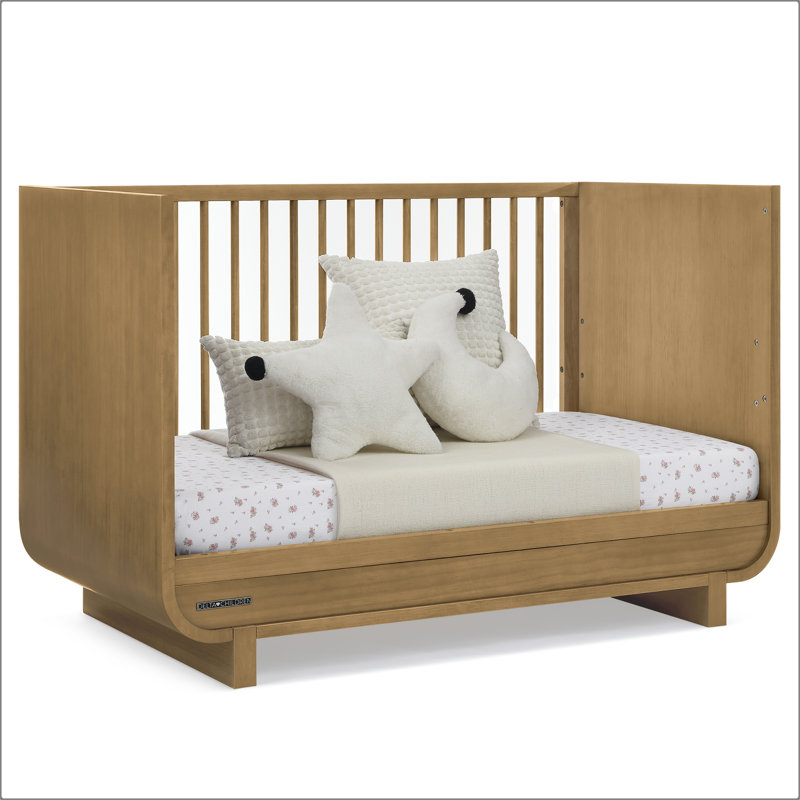 Rhodes Teak Brown 4-in-1 Convertible Crib with Round Spindles