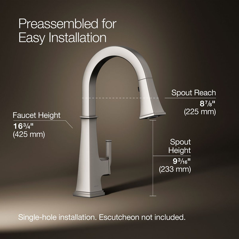 Riff Pull-Down Kitchen Sink Faucet with Three-Function Sprayhead, Single-Handle Kitchen Faucet, Vibrant Stainless