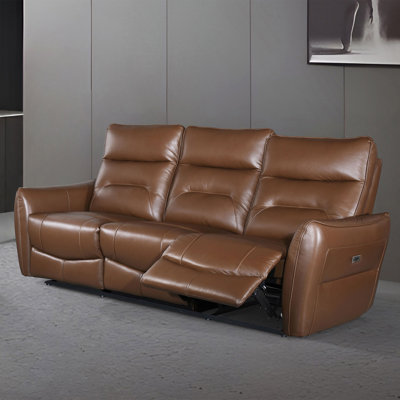 86.4" W Contemporary Power Sofa, Brown